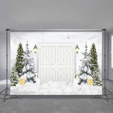 Aperturee - Weißer hölzerner Tor Tür Schnee Baum Winter Szenen Hintergrund